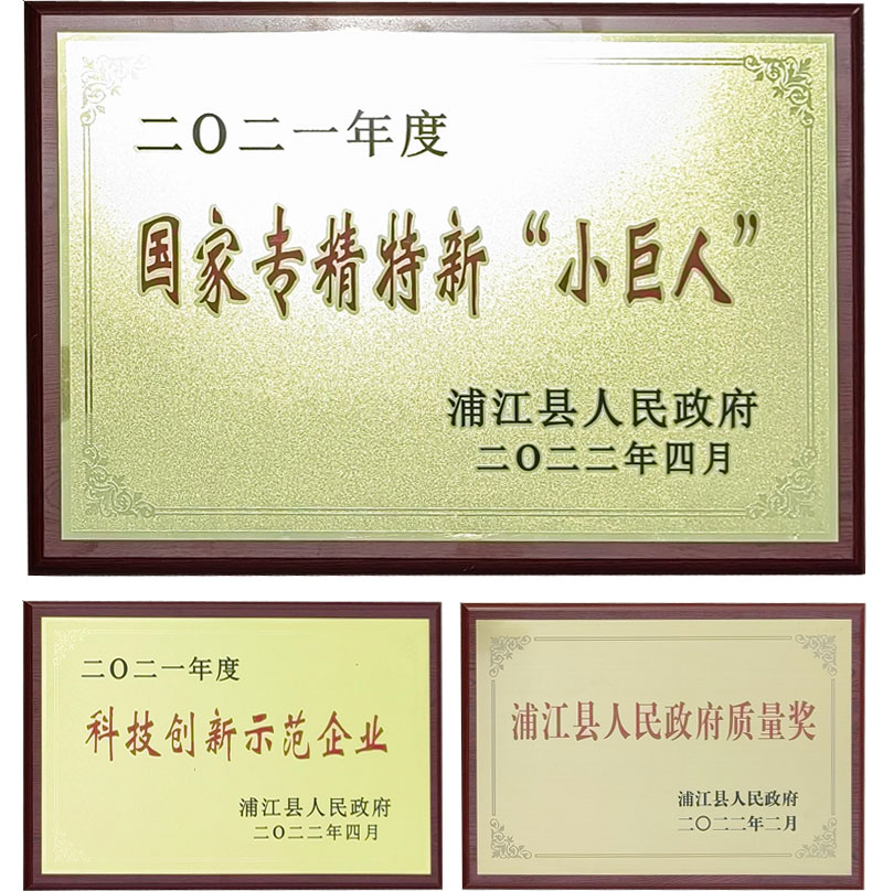 科技創(chuàng)新示范企業(yè)、浦江縣人民政府質(zhì)量獎和國家專精特新“小巨人”